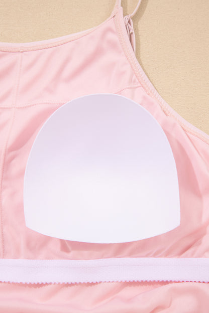Pink Plus Size Build-in Shorts Sleeveless Dress With Short Two Piece Set