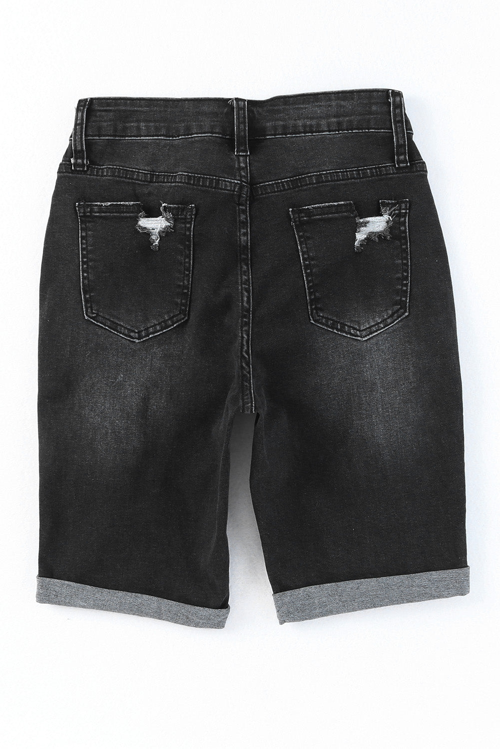 Short bermuda en jean effet vieilli et retroussé 