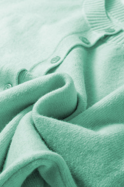 Moonlight Jade 3/4 Sleeve Boxy Knit Button Down Sweater Cardigan