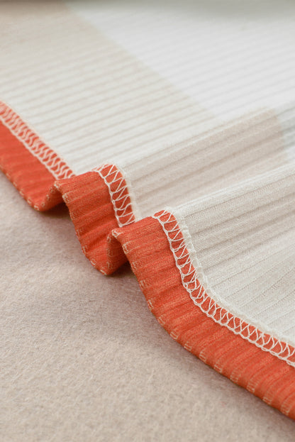 Color Block Ribbed Long Sleeve Top with Pocket