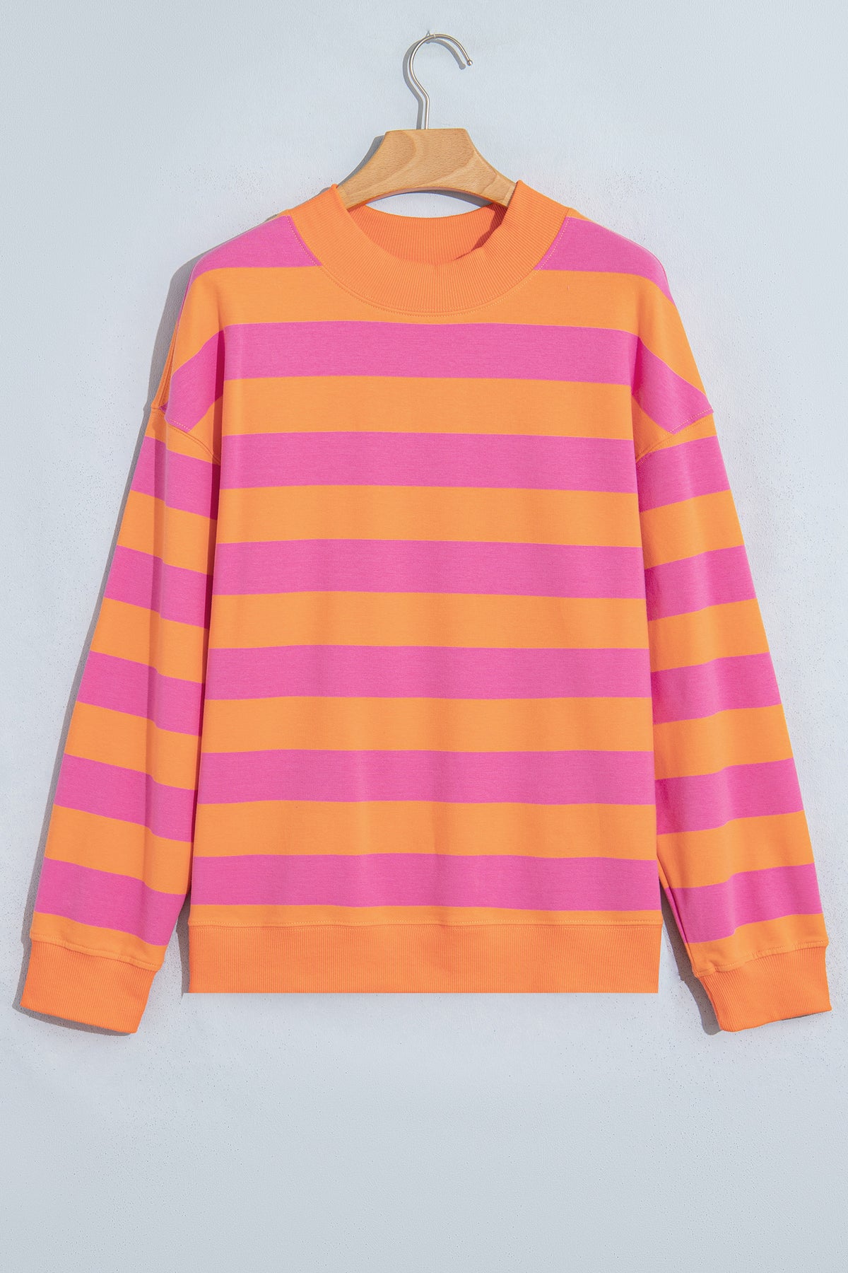 Orange Stripe Colorblock Mock Neck Relaxed Sweatshirt