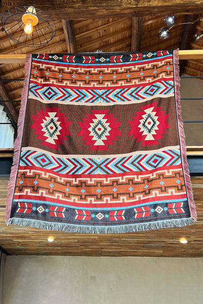 Western Pattern Tasseled Large Blanket