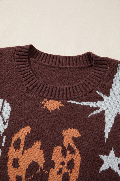 Brown Cowgirl Fashion Print Casual Sweater
