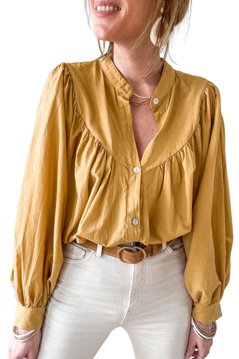 Camisa holgada plisada con mangas abullonadas amarillas 