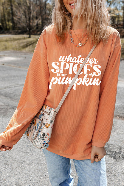 Sweat-shirt à cordon de serrage graphique Orange Whatever Spices Your Pumpkin