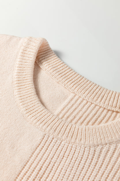 Jet Stream Solid Color Mixed Knits Patch Pocket Short Sleeve Sweater