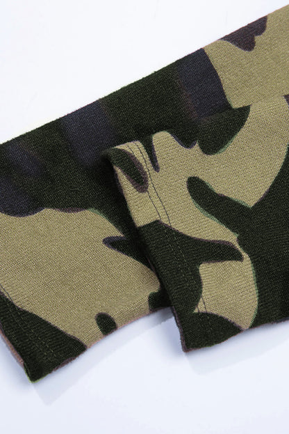 Cardigan long à imprimé camouflage vert