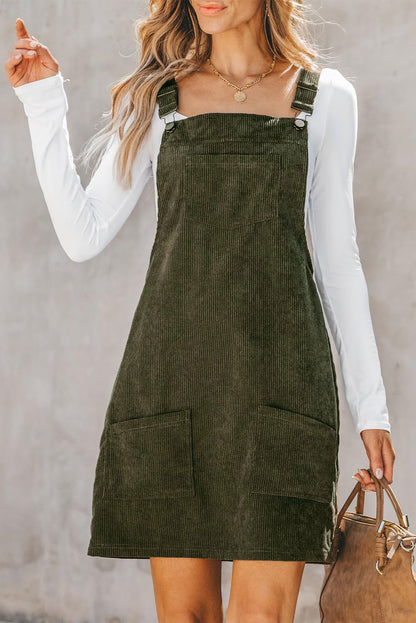 Vineyard Green Solid Front Pockets Sleeveless Corduroy Overall Dress HannaBanna Clothing Vineyard Green Solid Front Pockets Sleeveless Corduroy Overall Dress HannaBanna Clothing