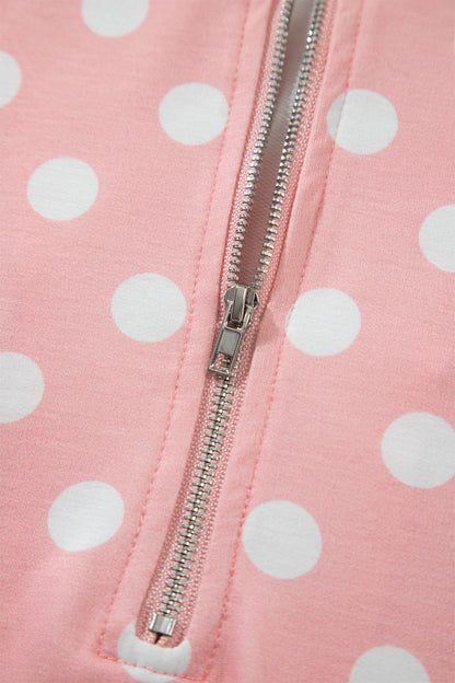 Pink Polka Dot Hooded Long Sleeve Top Casual Mini Skort Set