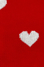 Fiery Red Valentine's Day Heart Pattern Ribbed Trim Open Front Cardigan