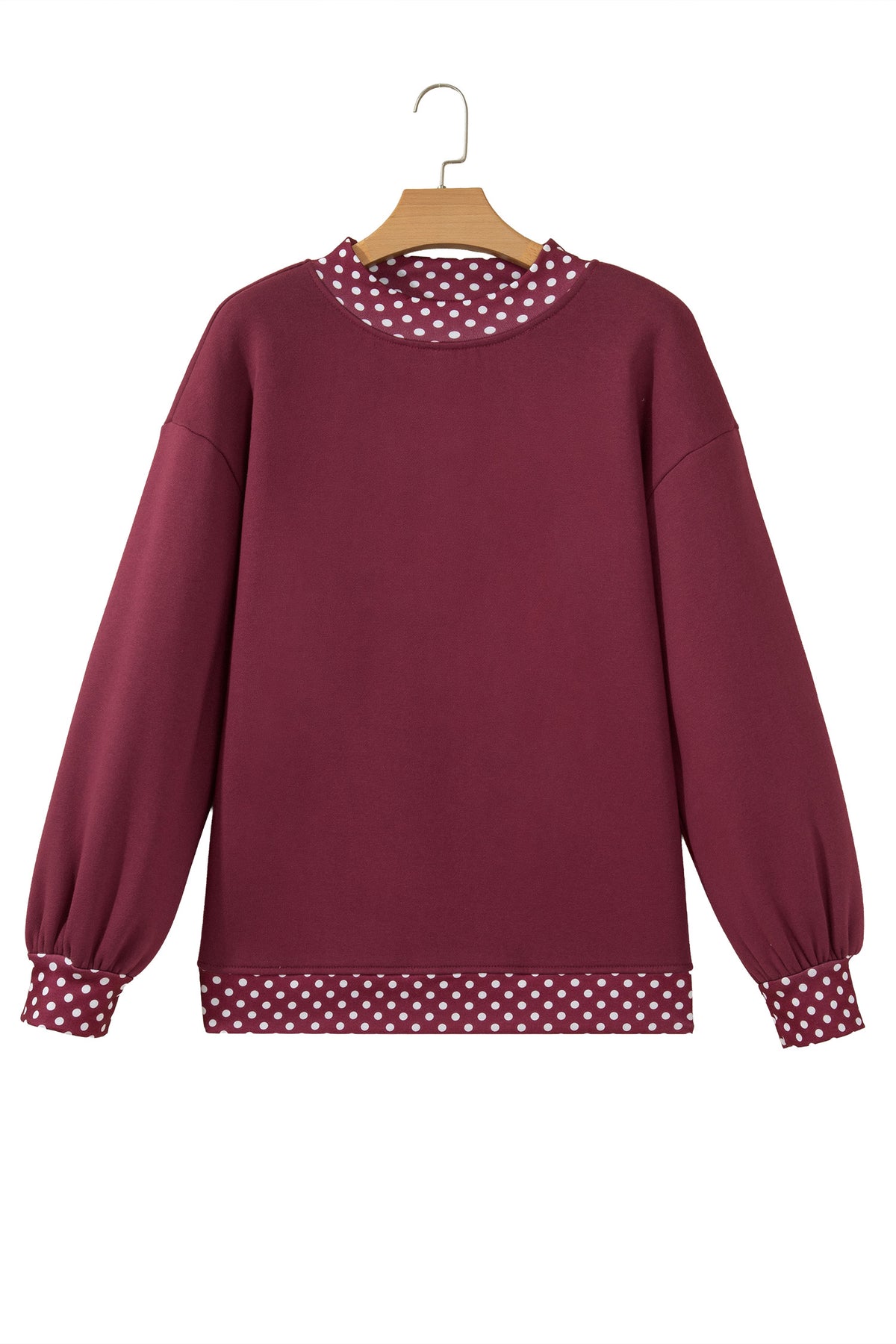 Burgundy Colorblock Polka Dot Contrast Trim Oversized Sweatshirt