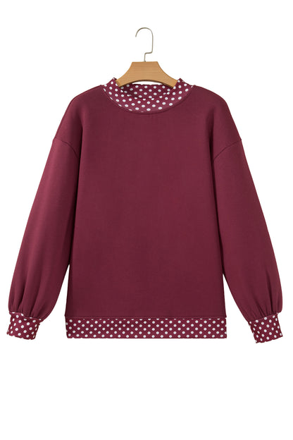 Burgundy Colorblock Polka Dot Contrast Trim Oversized Sweatshirt