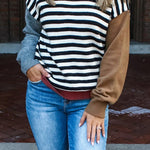 Color black Striped Panels Colorblock Sleeve Chic Sweater