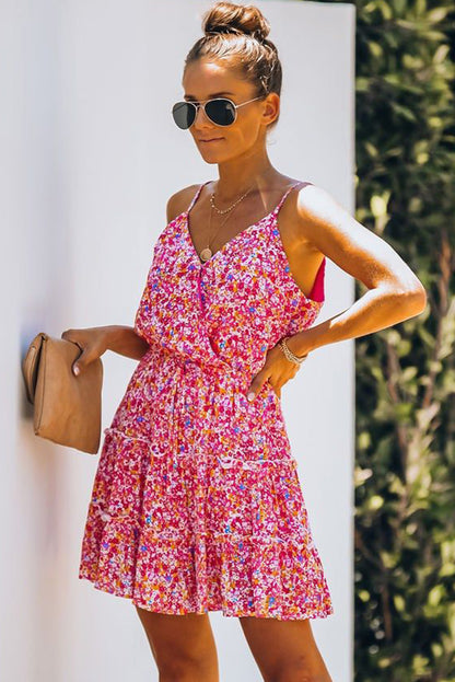 Floral Spaghetti Straps Ruffle Tiered Mini Dress