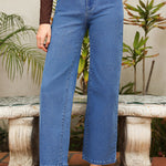 Ashleigh Blue Solid Color High Waist Straight Leg Jeans