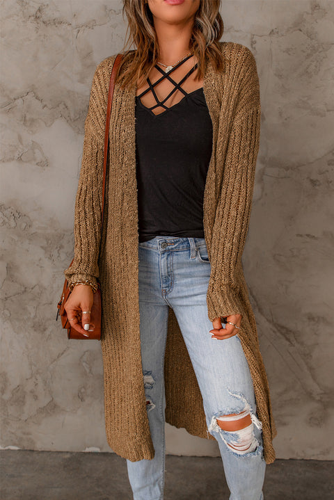 Open Front Drop Shoulder Knitted Cardigan