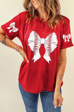 Red Baseball Bowknot Graphic Relaxed T Shirt