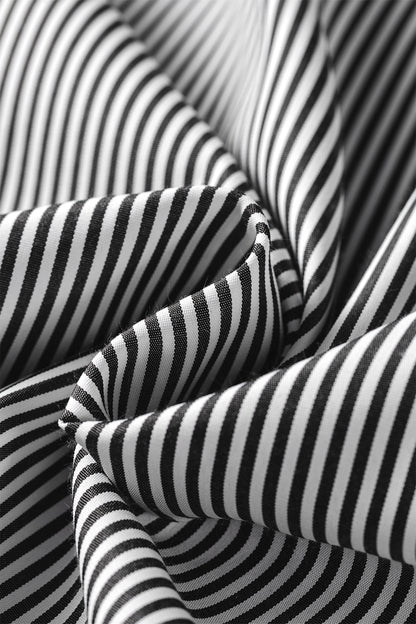 Black Stripe Striped Ruffle Sleeve Short Sleeve Round Neck Casual Shift Blouse