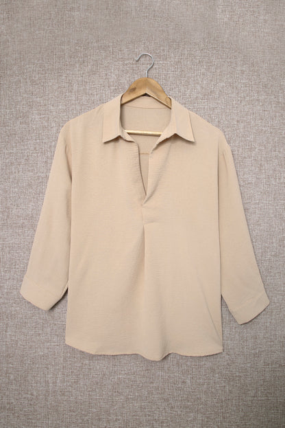 White/Black/Green/Apricot Collared 3/4 Sleeve Shirt