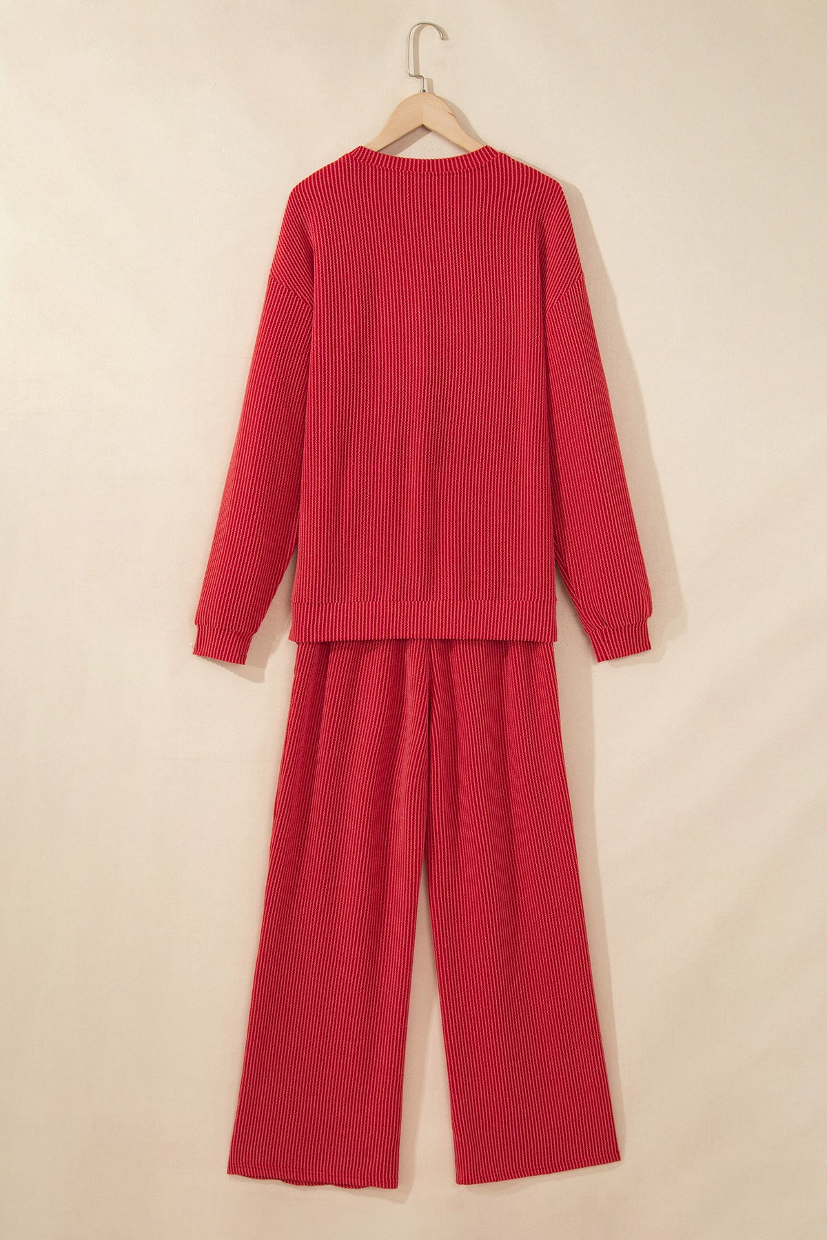 Racing Red MERRY Corded Long Sleeve Top and Pockets Pants Set