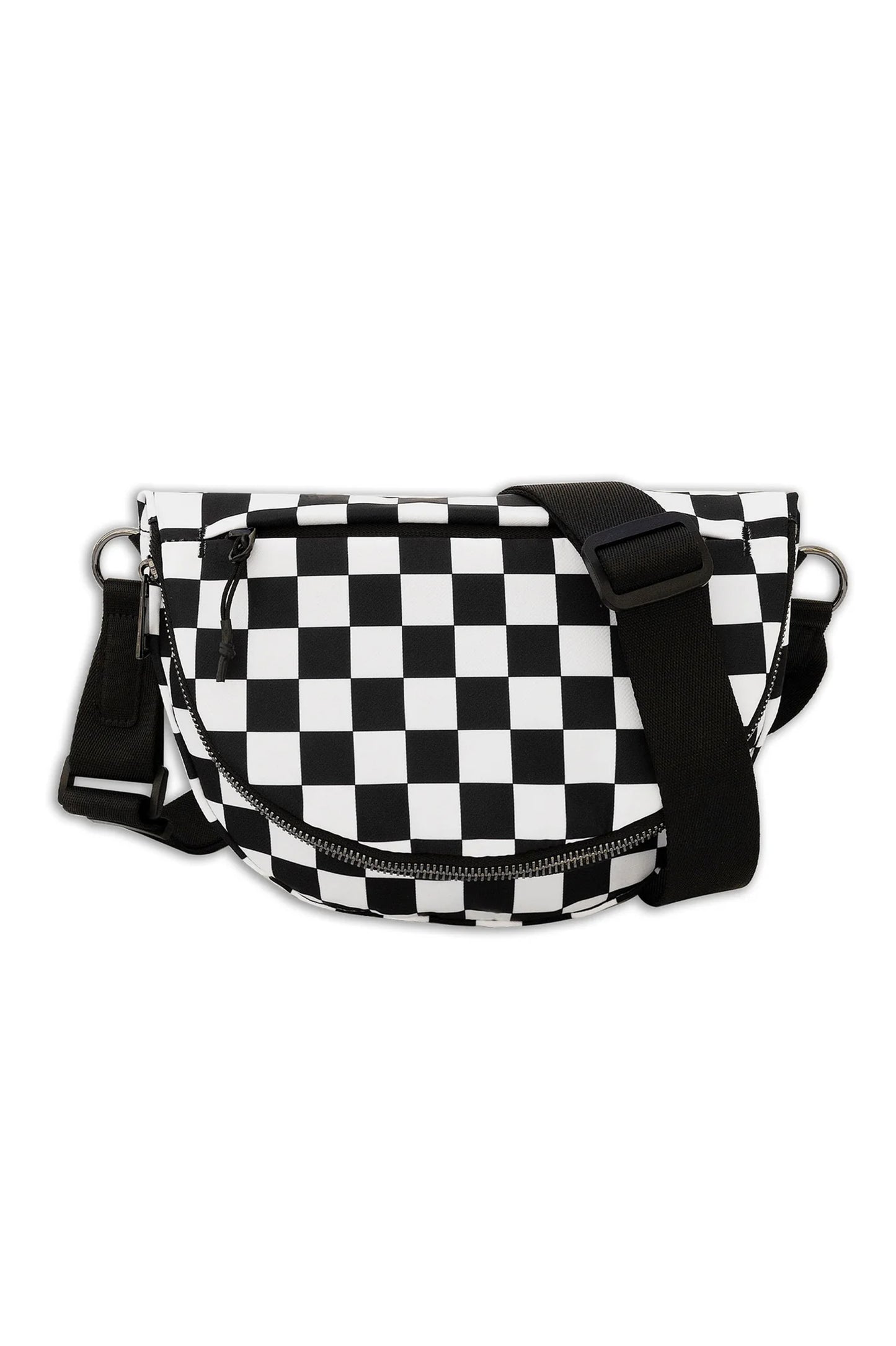 Color black Checkered Canvas Crescent Shoulder Bag