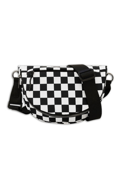 Color black Checkered Canvas Crescent Shoulder Bag