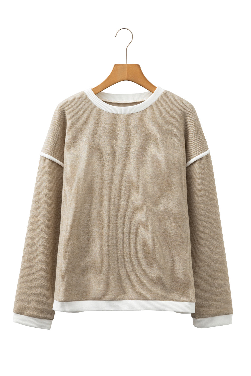 Four Leaf Clover Contrast Color Trim Knit Drop Shoulder Loose Top