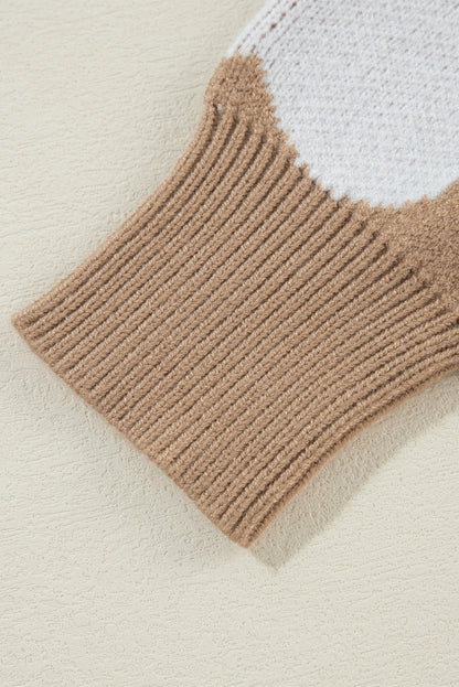 Pull col rond kaki à motif cœur contrasté