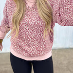 Pink Leopard Print Patchwork Crew Neck Sweatshirt