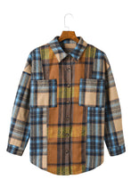 Plaid Color Block Buttoned Shirt with Pockets