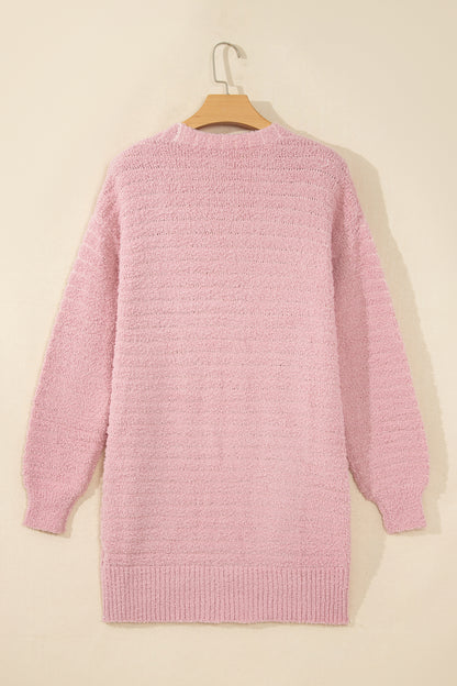 Light Pink Open Front Soft Fuzzy Ribbed Sweater Cardigan