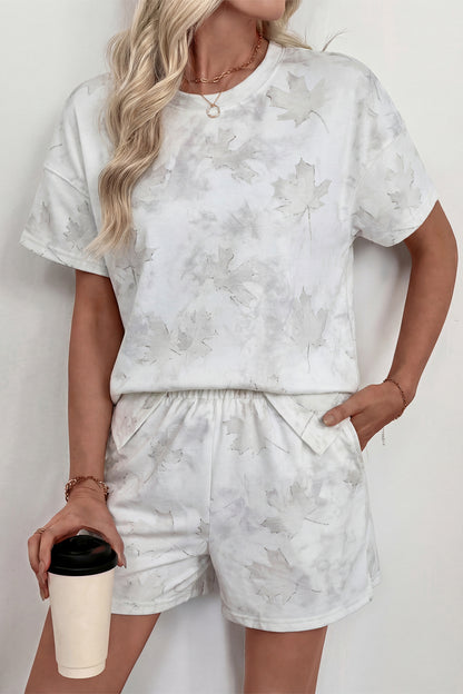 White Woodland Camouflage Casual 2pcs Short Set