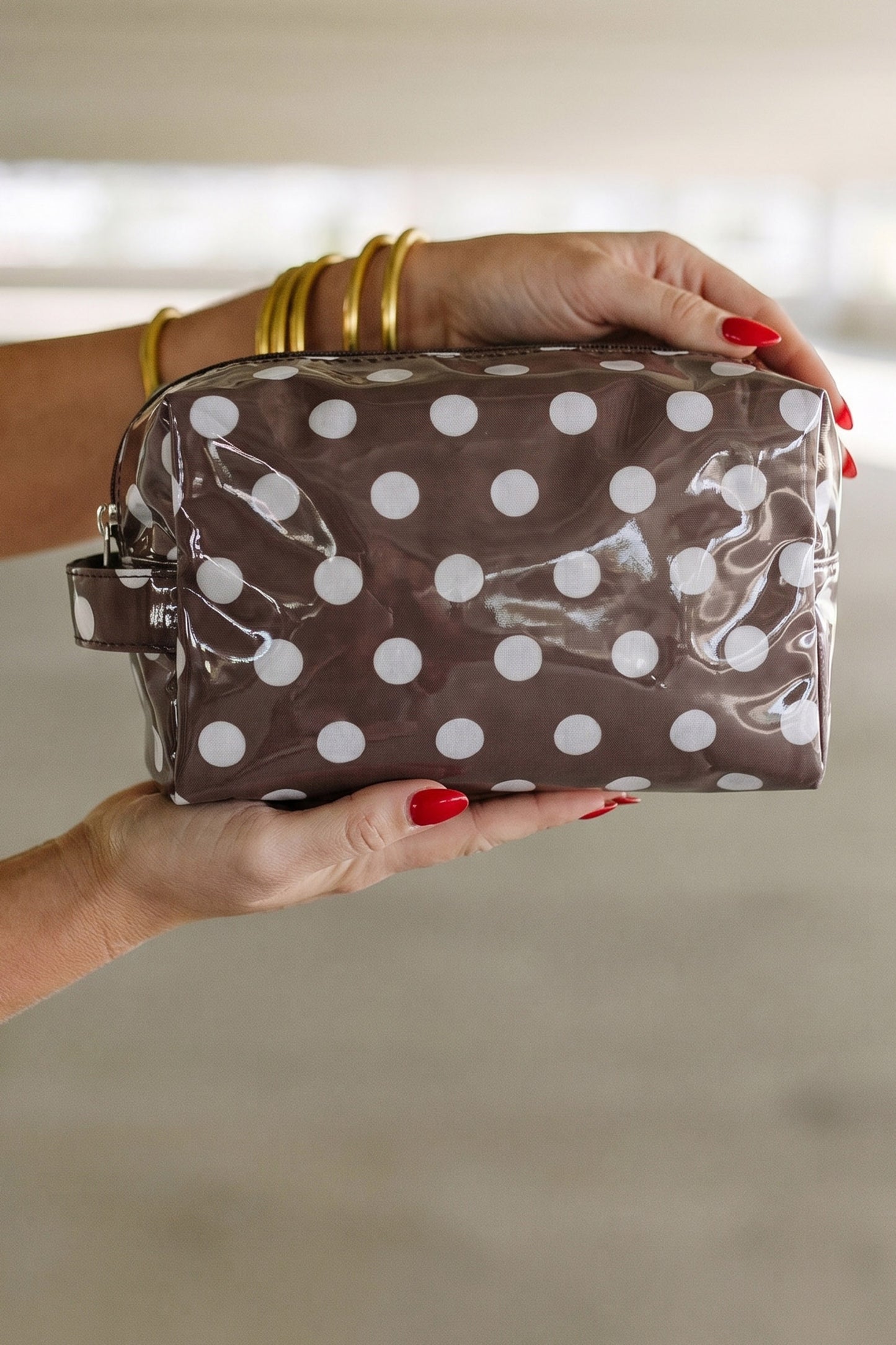 Coffee Durable PVC Polka Dot Makeup Bag