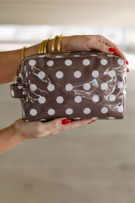 Coffee Durable PVC Polka Dot Makeup Bag