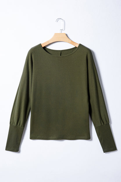 Four Leaf Clover Solid Color Extended Cuffs Long Sleeve Top