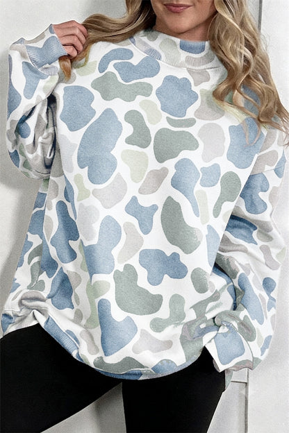 Sky Blue Camouflage Western Style Pullover Sweatshirt