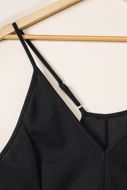 Mono casual texturizado sin mangas con cuello en V y bolsillos