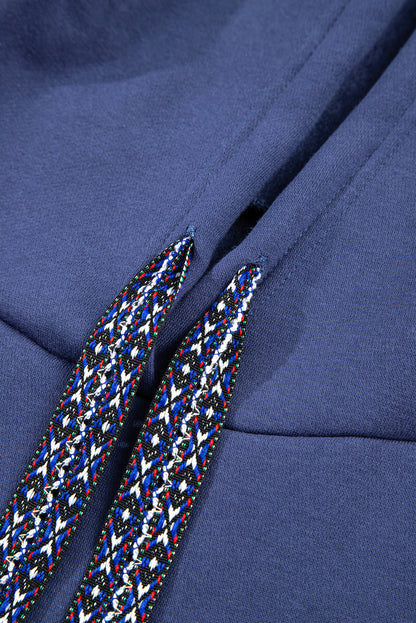 Dirty blue Fleece Lined Adjustable Drawstring Oversize Tunic Hoodie