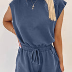 Combinaison Ashleigh en tricot bleu à dos ouvert et manches courtes avec cordon de serrage