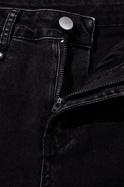 Black Studded Detail Straight Leg Casual Loose Jeans