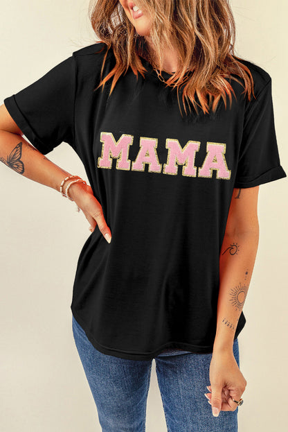 T-shirt graphique chenille noir MAMA 