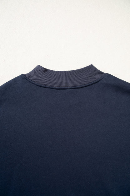 Navy Blue Plaid Sleeve Colorblock Loose Tunic Sweatshirt