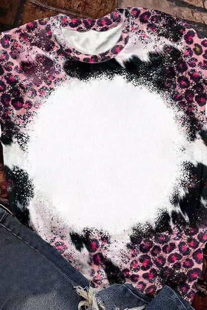 Blank Apparel - Pink Leopard Dyed Print Bleached Blank Tee