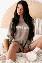 Khaki Pumpkin Spice Print Ribbed Trim Sweatshirt Dress