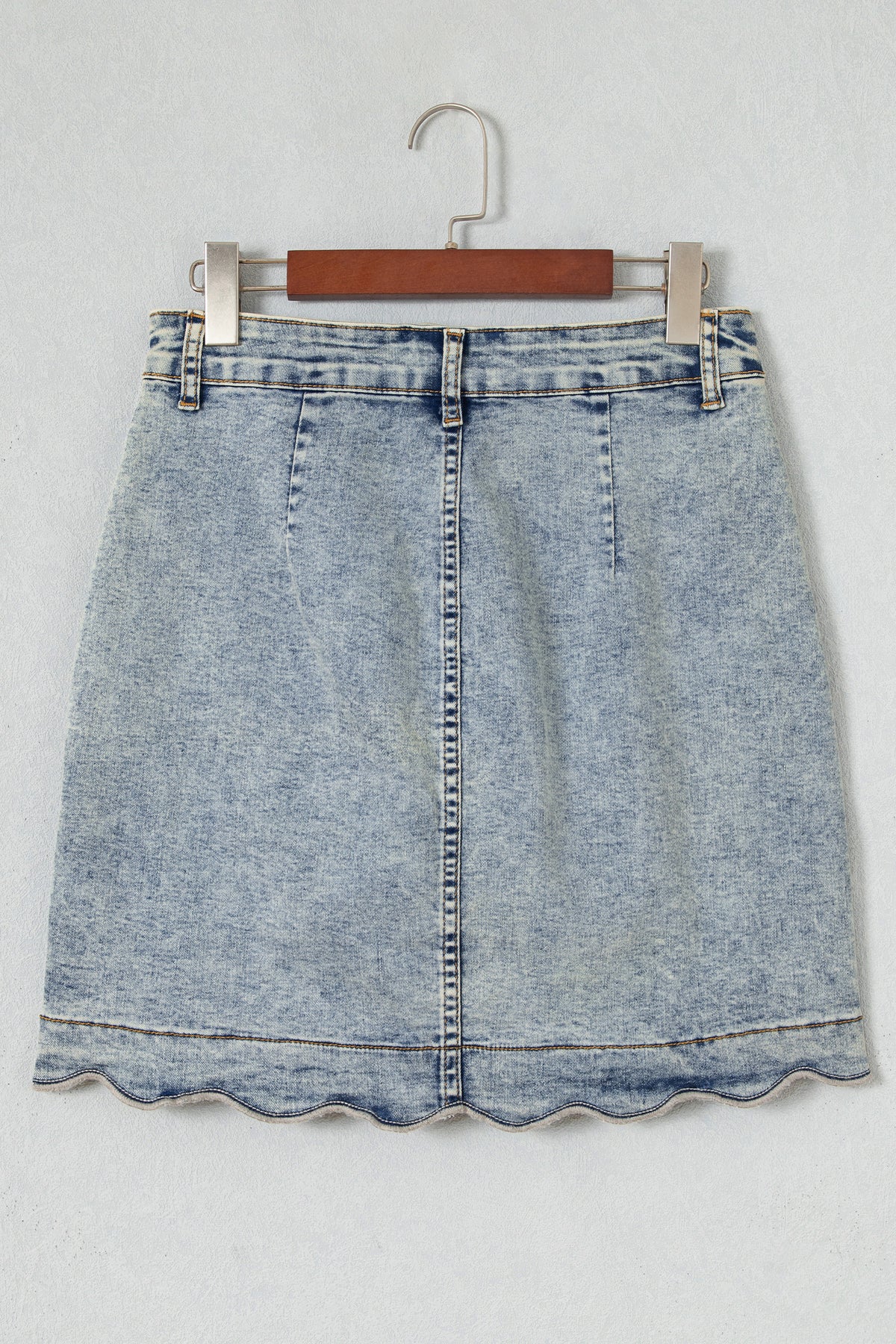 Myosotis Scalloped Detail Button Front Short Denim Skirt