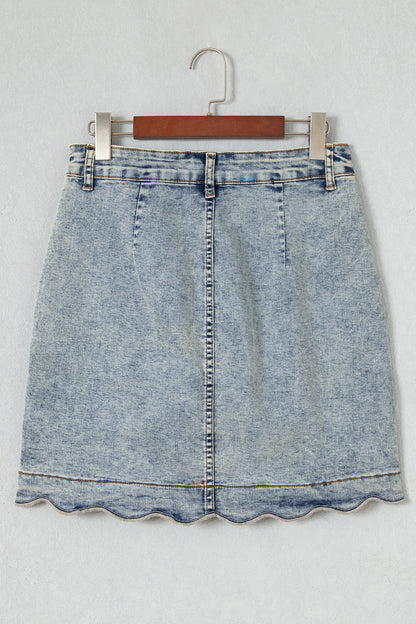 Myosotis Scalloped Detail Button Front Short Denim Skirt