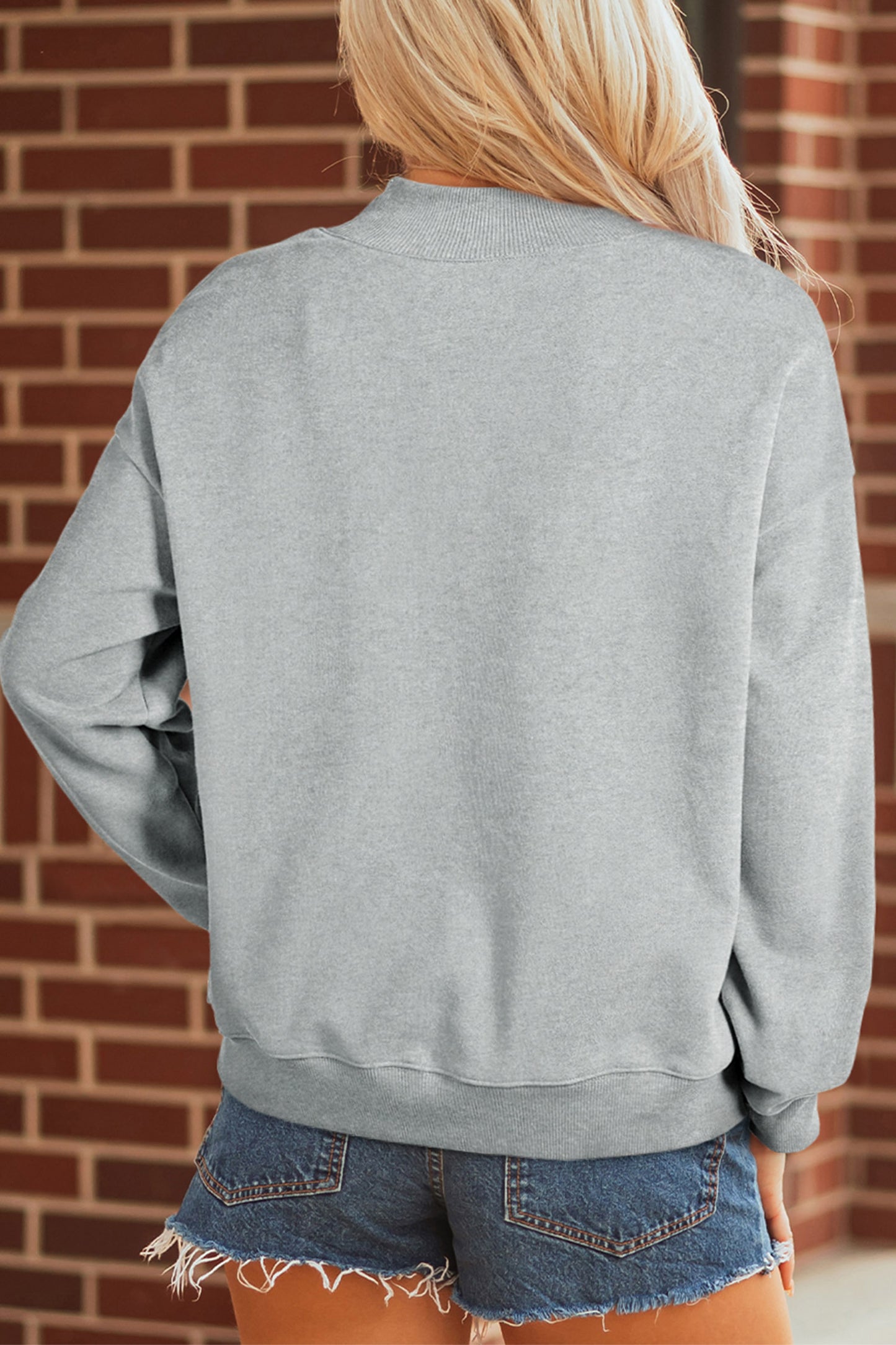 Gray Sequin Pumpkin Patch Mock Neck Baggy Sweatshirt