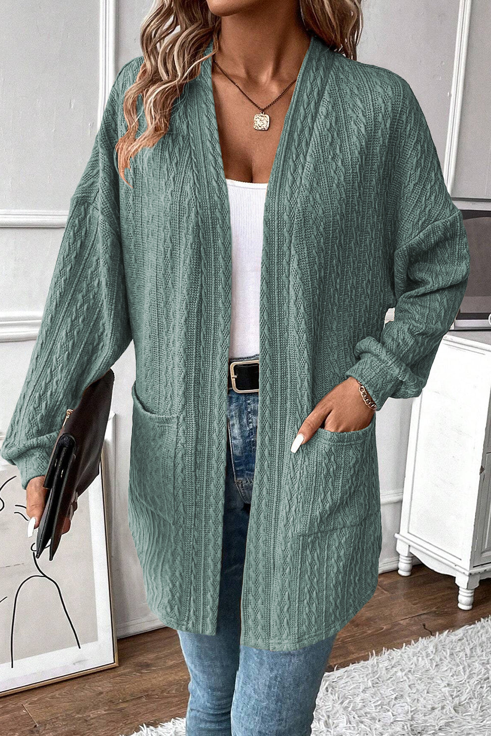 Cardigan ouvert sur le devant en tricot texturé Canton avec poches latérales