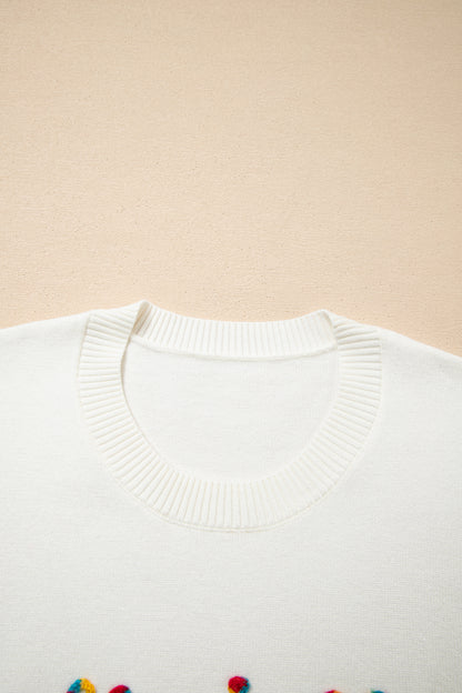 Beige Colorful Holly Jolly Christmas Knit Loose Sweater