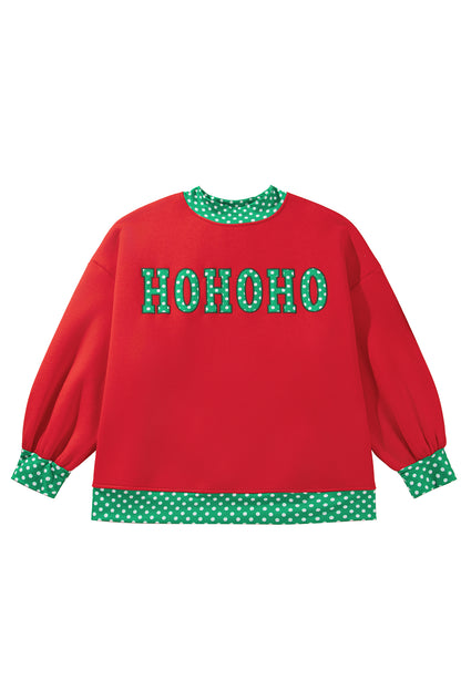 Fiery Red Casual Polka Dot Patchwork Letter Graphic Plus Size Sweatshirt